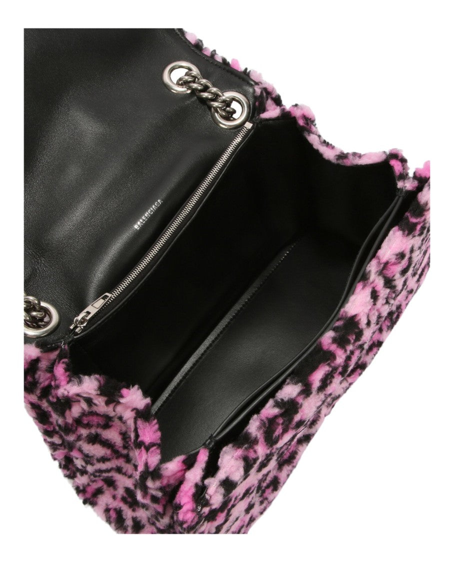 Balenciaga Medium Shearling Chain Bag With Leopard Print Design