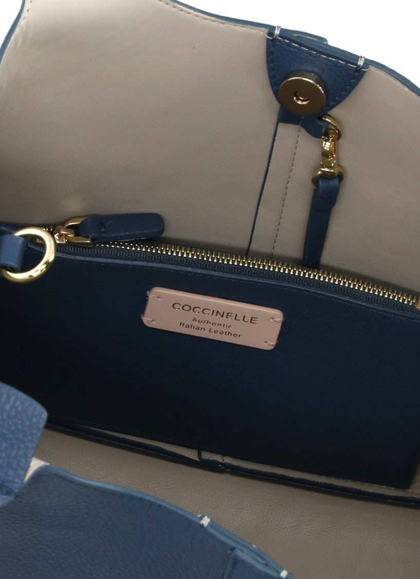 Coccinelle Structured Pebbled Leather Shoulder Bag With Contrast Logo