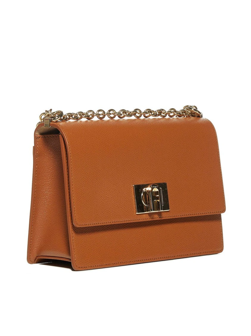 Furla Structured Leather Shoulder Bag With Metallic Clasp