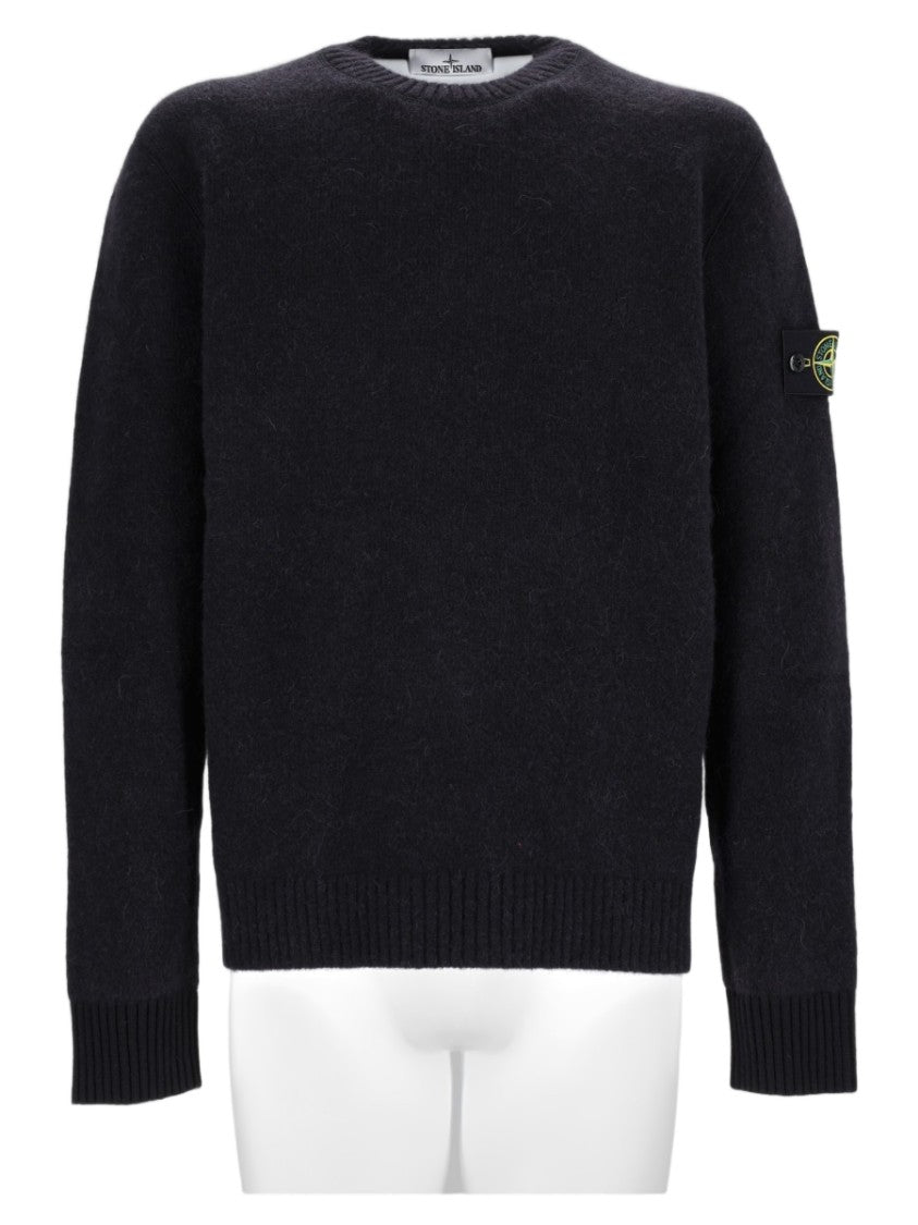 Stone Island Black Ribbed Alpaca-Blend Knit Sweater