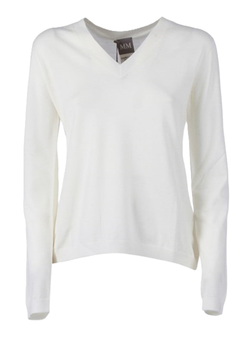 Max Mara Ivory Knit Top With Subtle V-Neckline