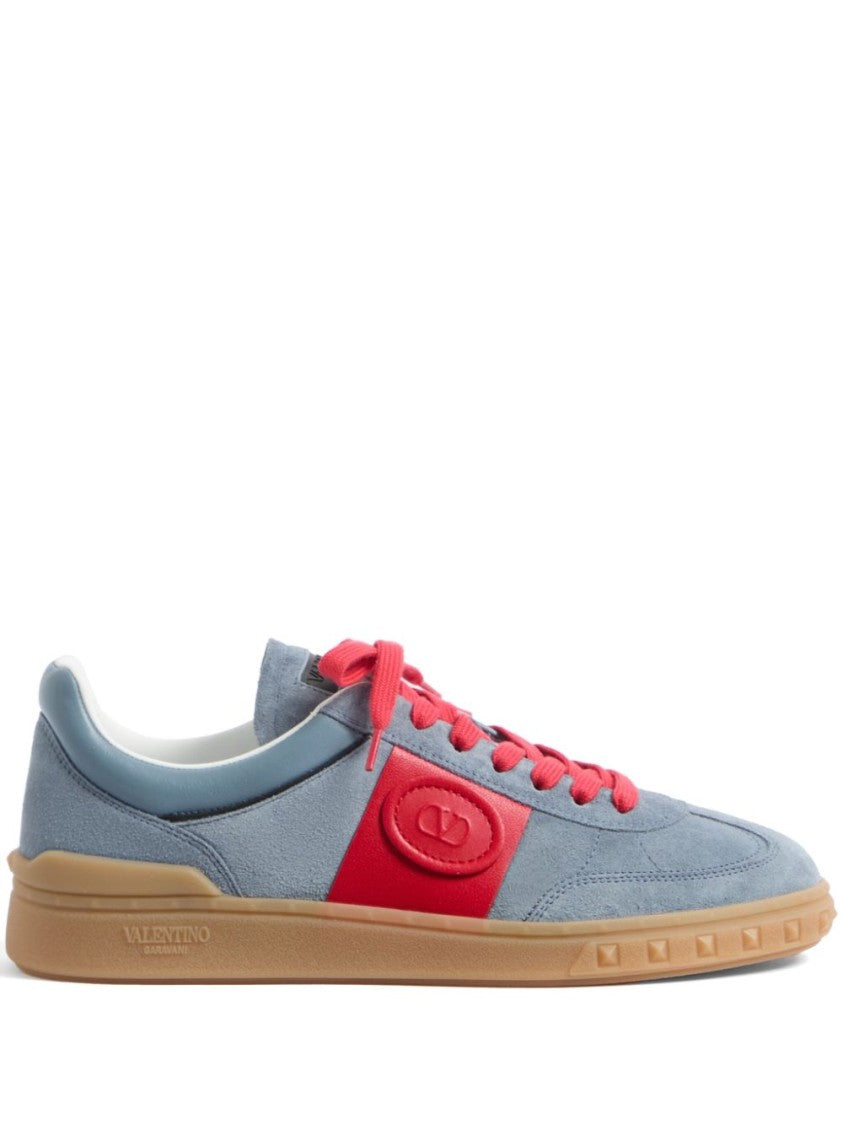 Valentino Garavani Powder Blue And Bright Red Calf Suede Sneakers