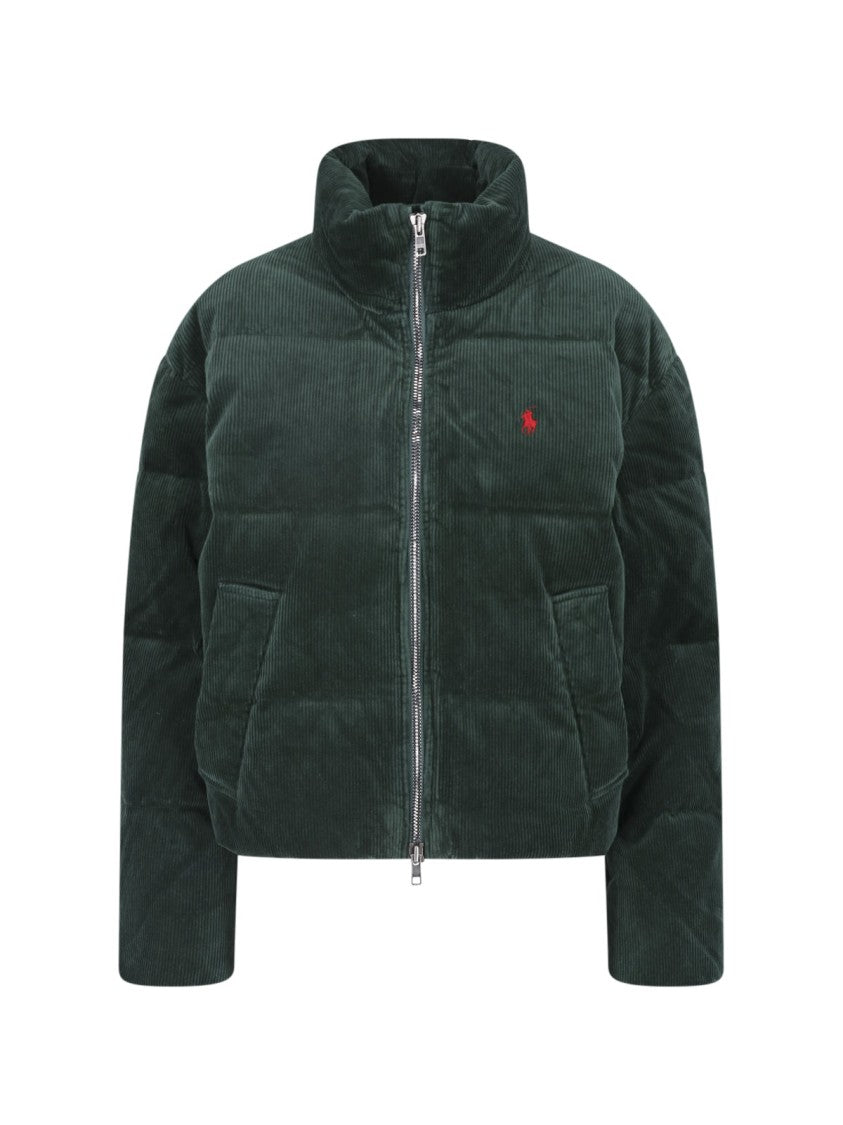 Polo Ralph Lauren Green Ribbed Cotton Velvet Padded Down Jacket