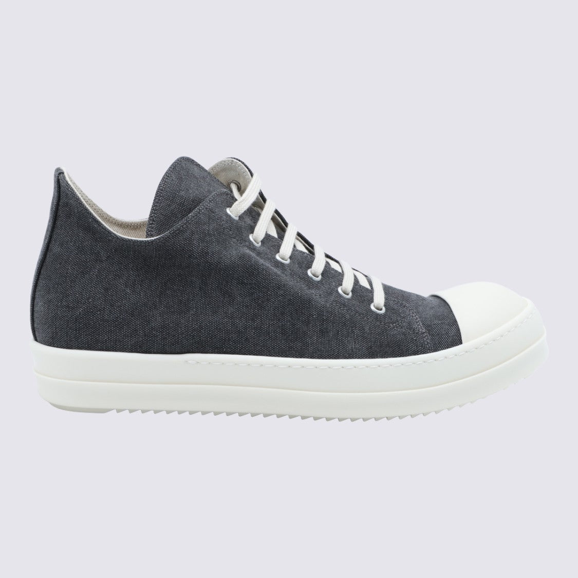 Drkshdw By Rick Owens Textured Grey Leather Sneakers With Round Toe And Elevated Sole