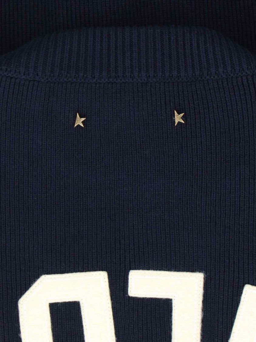 Golden Goose Navy Ribbed Knit Sweater With Logo Patches