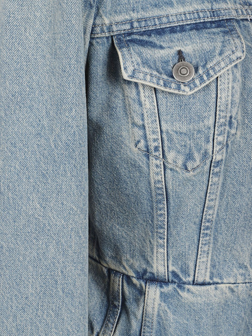 Maison Margiela Cropped Denim Jacket With V-Neckline And Distressed Details