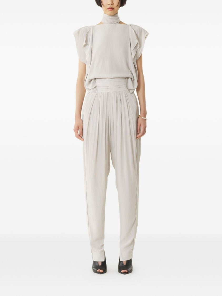 Lanvin Off-White High-Neck Ruffled Sleeveless Top