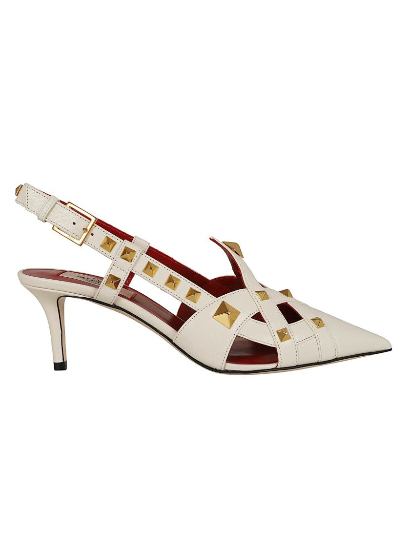 Valentino Garavani Studded Cage Design Slingback Pumps With Contrasting Red Sole