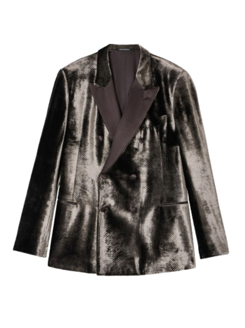 Emporio Armani Double-Breasted Herringbone Velvet Blazer