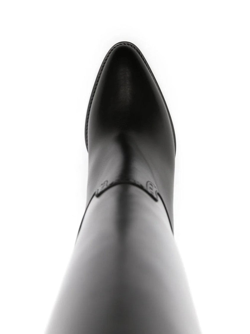 Polo Ralph Lauren Black Brently Pointed Toe Slim Heel Leather Boots