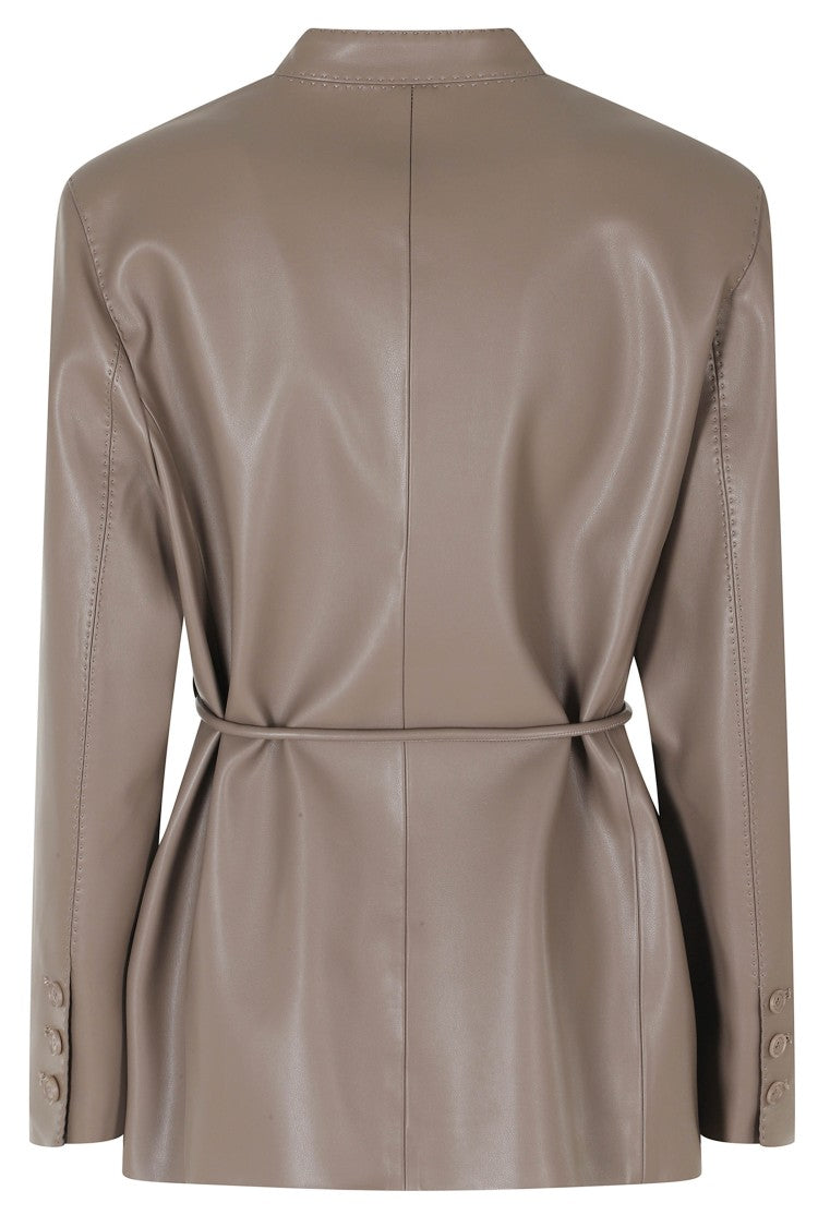 Isabelle Blanche Taupe Single-Breasted Faux Leather Jacket