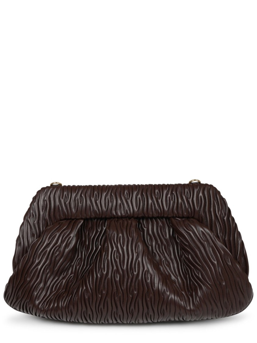 Themoirè Textured Brown Shoulder Bag With Ruched Design