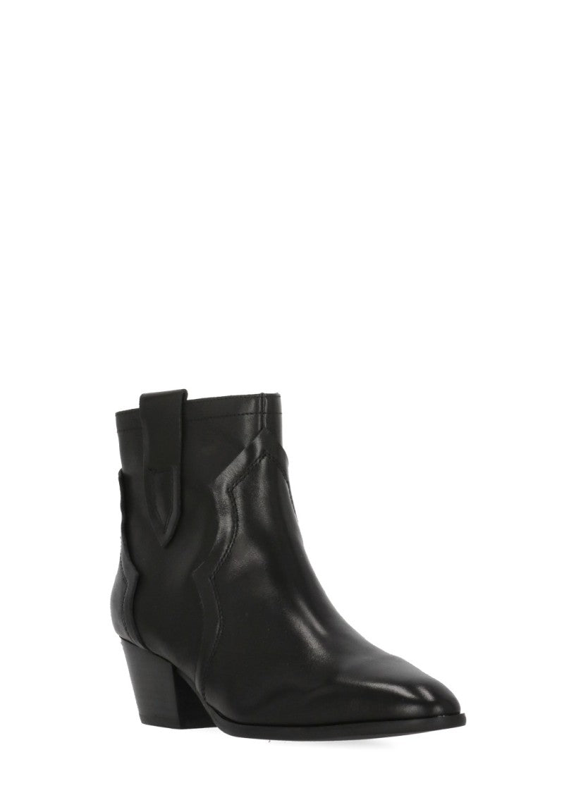 Ash Black Flare Arrow-Toe Leather Boots