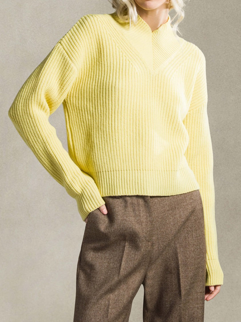 Cruna Cropped Ribbed Knit Sweater With Mock Neck