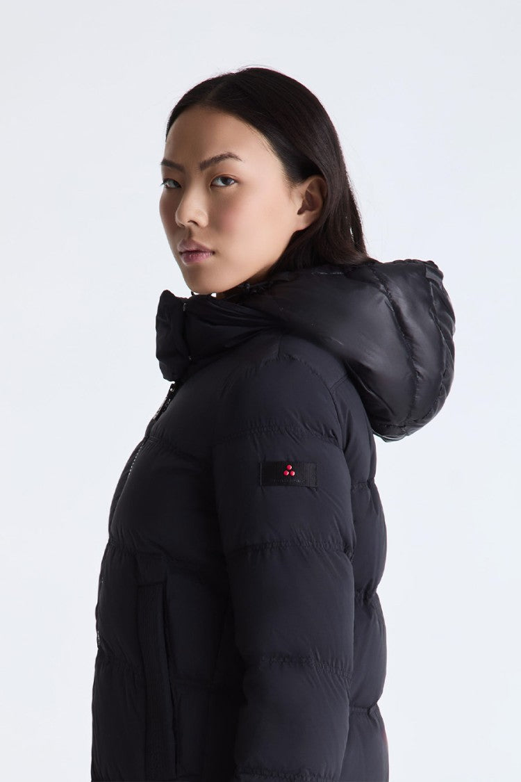 Peuterey Black Hooded Mid-Length Down Puffer Jacket