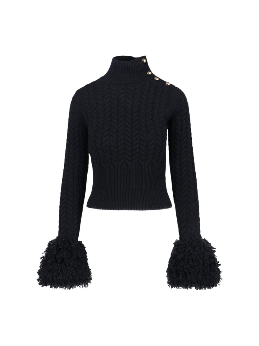 Patou Timeless Black Sweater With Round Neckline And Long Sleeves
