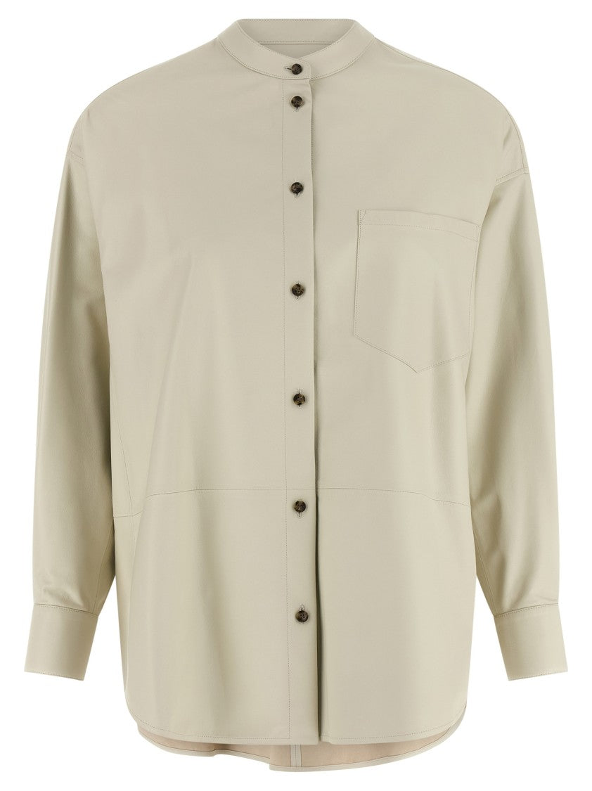 Yves Salomon Lightweight Leather Shirt With Mandarin Collar