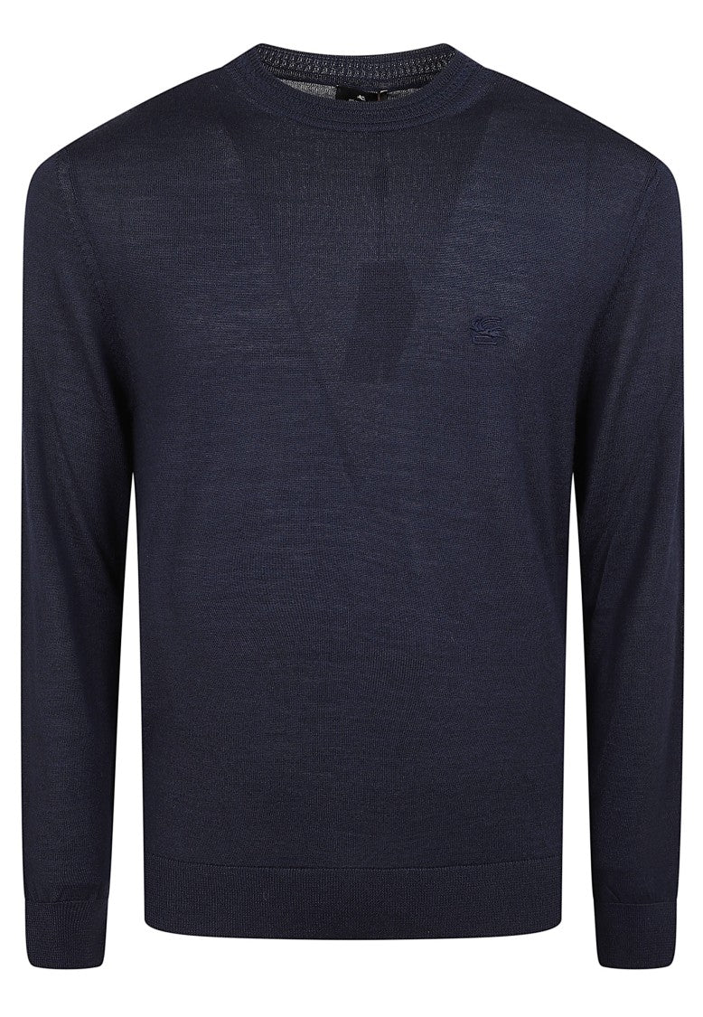Etro Dark Blue Crewneck Sweater With Wool-Silk Blend
