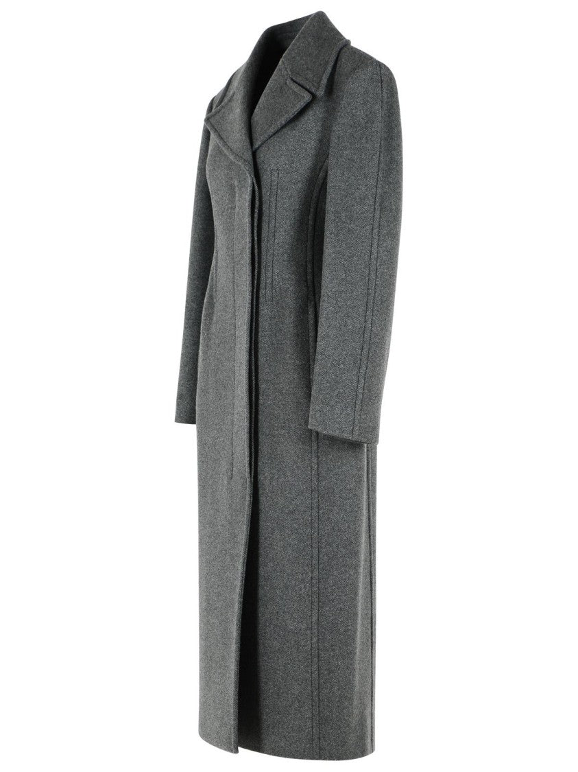 Sportmax Tailored Long Coat In Chevron-Effect Wool