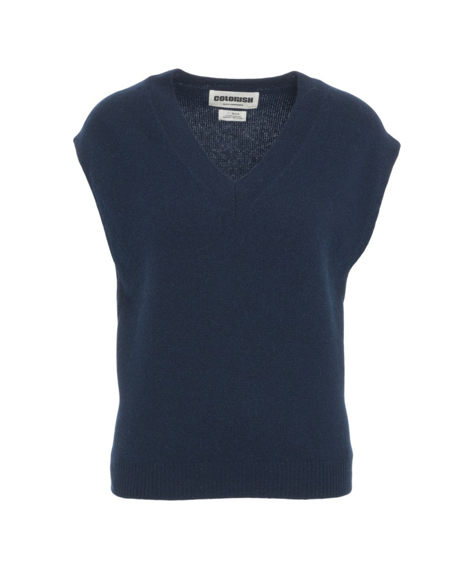 Crush Cashmere Gilet With Deep V-Neck And Ribbed Hem