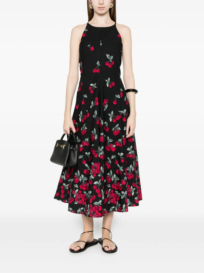 Twin-Set Black Fitted Midi Cherry Print Dress