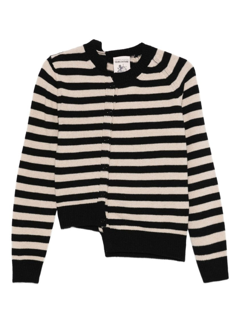 Semi Couture Asymmetric Striped Sweater In Wool-Blend Fabric