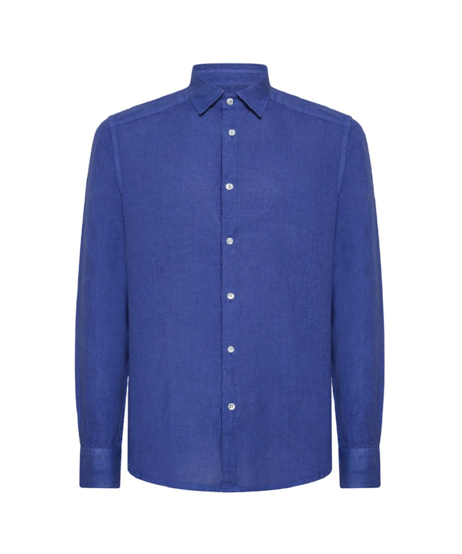 Peuterey Garment-Dyed Linen Shirt With Italian Collar