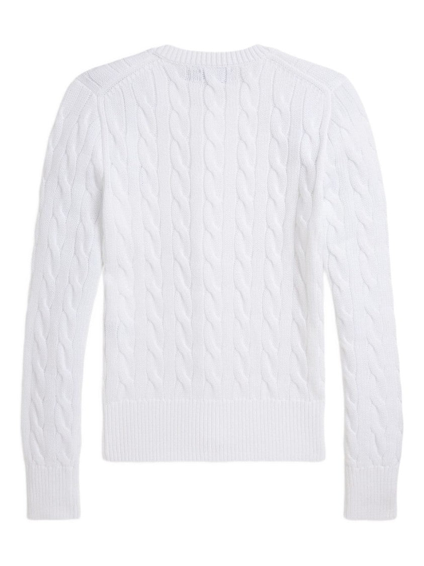 Polo Ralph Lauren White Cable-Knit Sweater With Button-Down Front