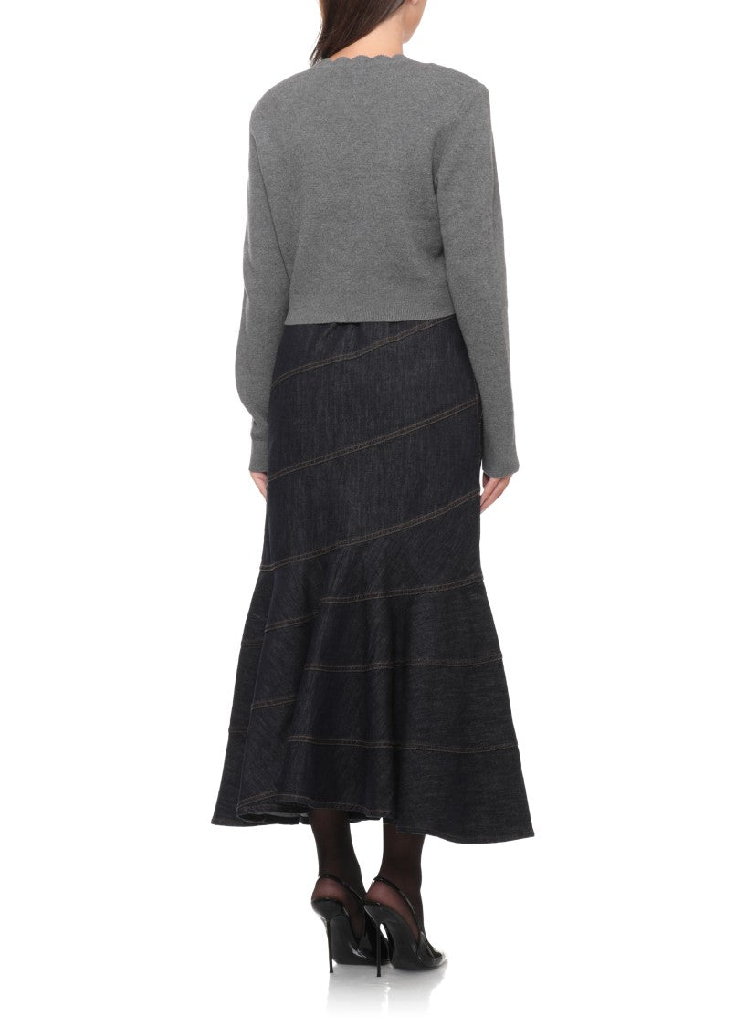 Self-Portrait Cropped Knit Cardigan With Floral Appliqués And Padded Shoulders