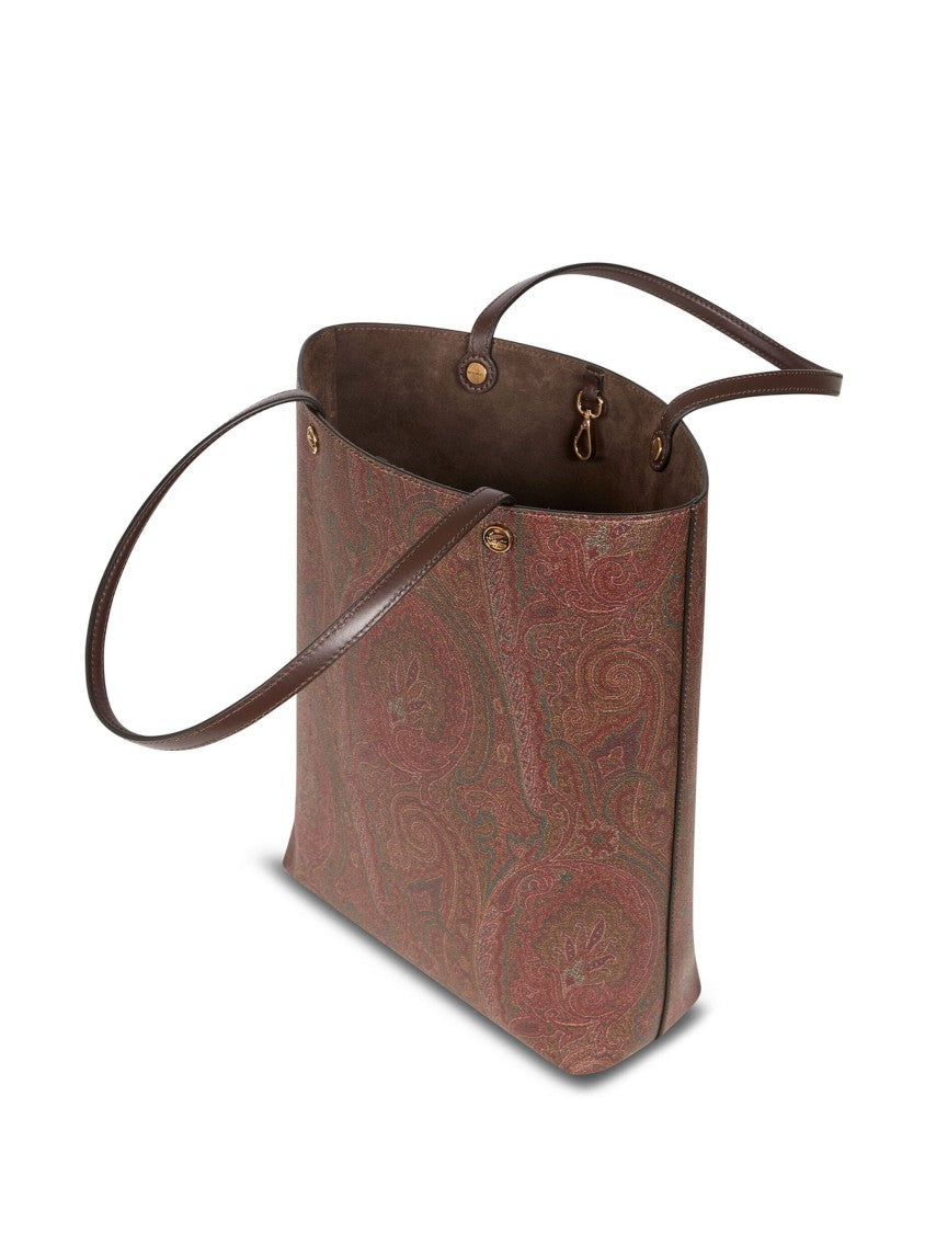 Etro Vertical Shopping Brown Paisley Pattern Tote