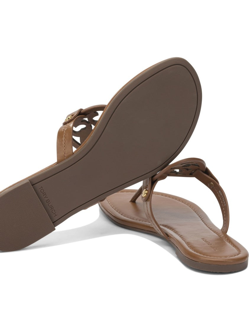 Tory Burch Brown Leather Sandals With Cut-Out Emblem