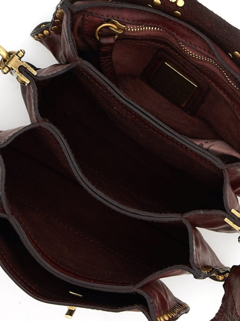 Campomaggi Structured Brown Leather Shoulder Bag With Gold-Tone Studs