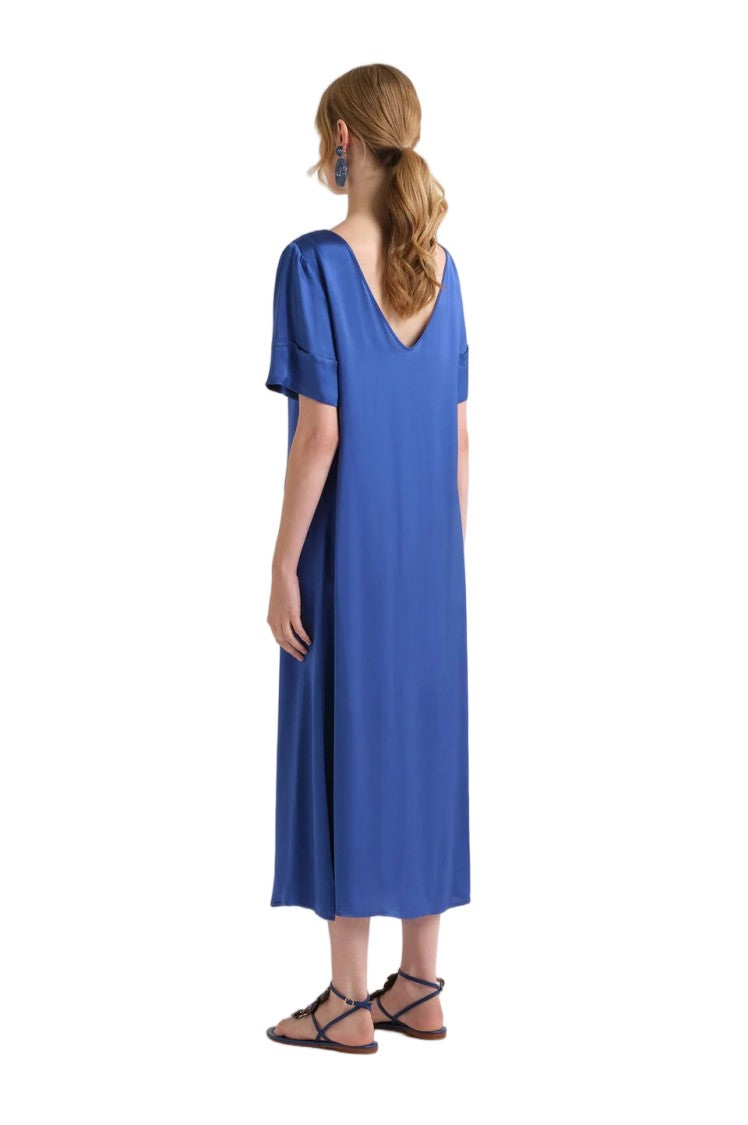 Maliparmi Shiny Cady Zigzag V-Neck Flowing Dress