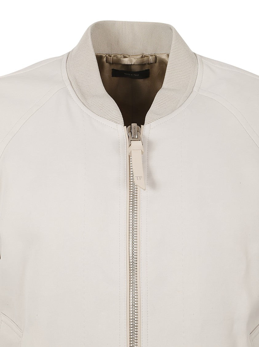 Tom Ford White Zip Closure Coat With Ribbed Cuffs