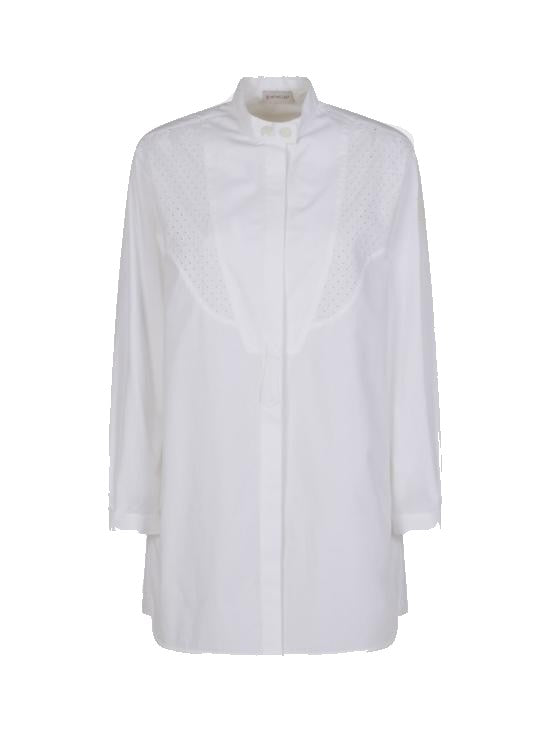 Moncler High Collar White Shirt With Concealed Button Placket