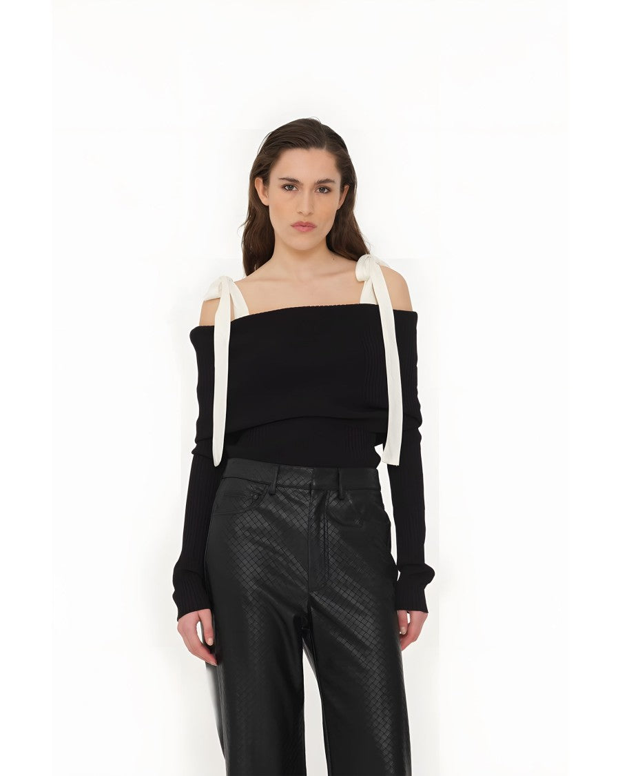 Rotate Black Sweater With Contrasting Bows