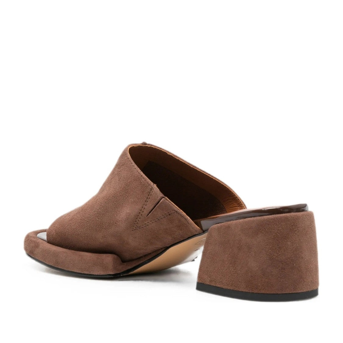 Adrianna Feretti Brown Open-Toe Mid-Height Block Heel Suede Mules