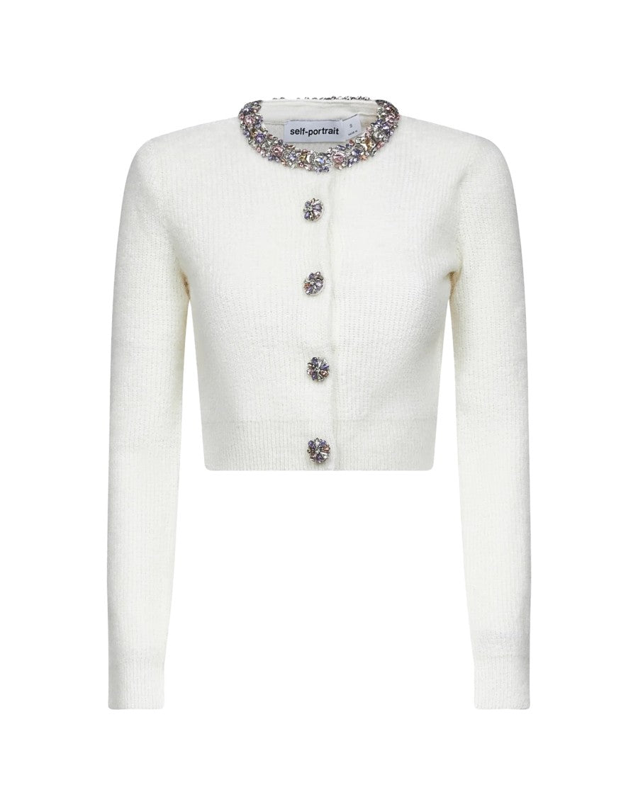 Self-Portrait Cardigan With Decorated Trims In White
