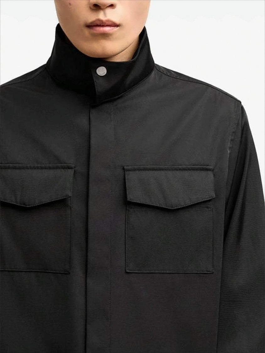 Ami Structured High Stand Collar Shirt With Flap Pockets