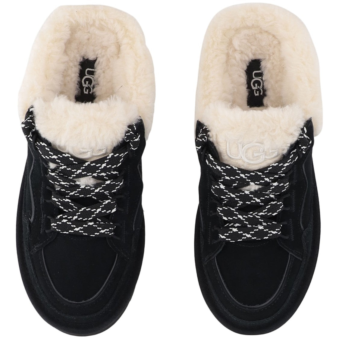 Ugg Black Suede Flats With Cream Shearling Lining