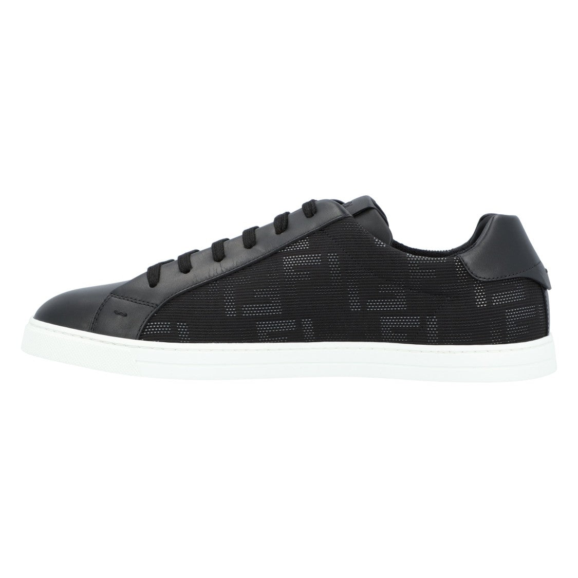 Fendi Textured Black Fabric Sneakers With Leather Accents
