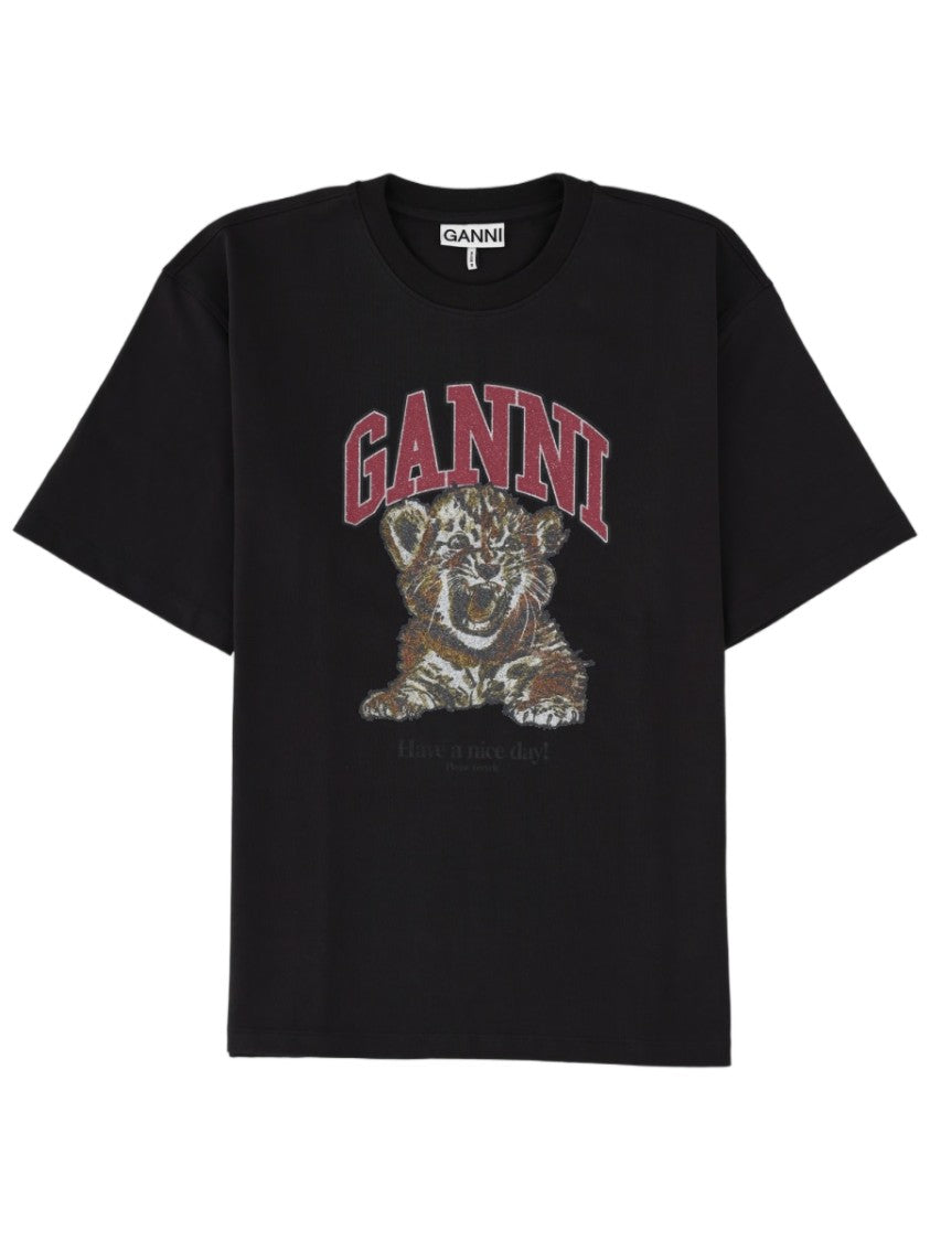 Ganni Graphic Print Tiger Cub Organic Cotton T-Shirt