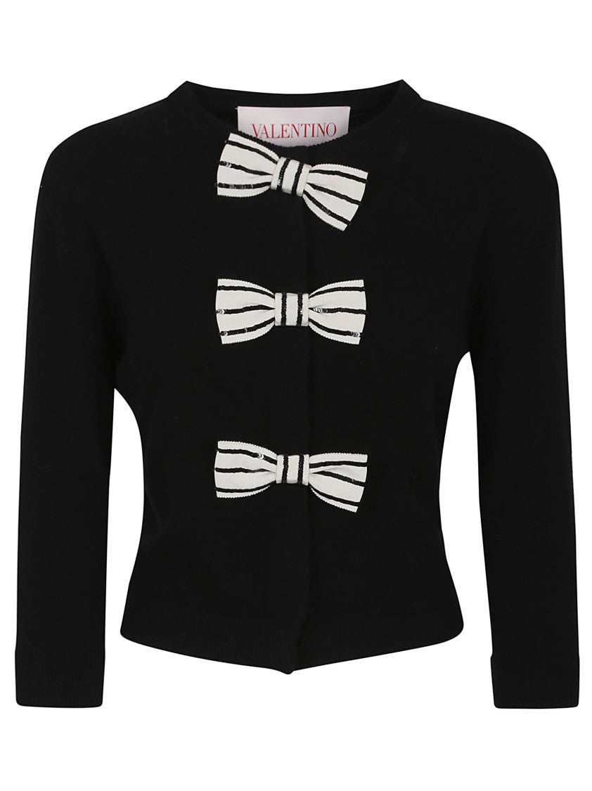 Valentino Button-Front Virgin Wool Cardigan With Embroidered Bows