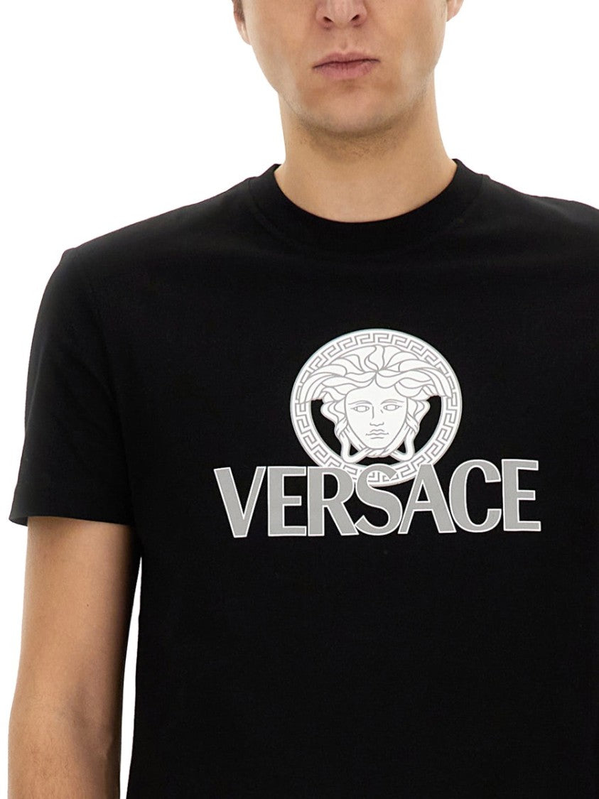Versace Black Jersey Graphic Cotton T-Shirt