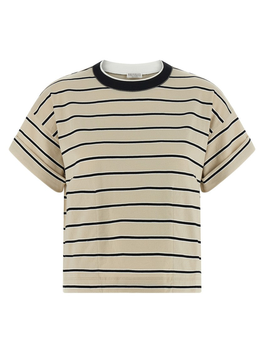 Brunello Cucinelli 'Shiny Trims' Striped Cotton T-Shirt