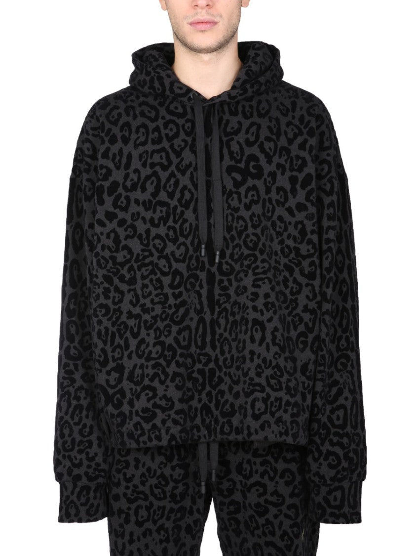 Dolce & Gabbana Leopard Print Hoodie With Adjustable Drawstring