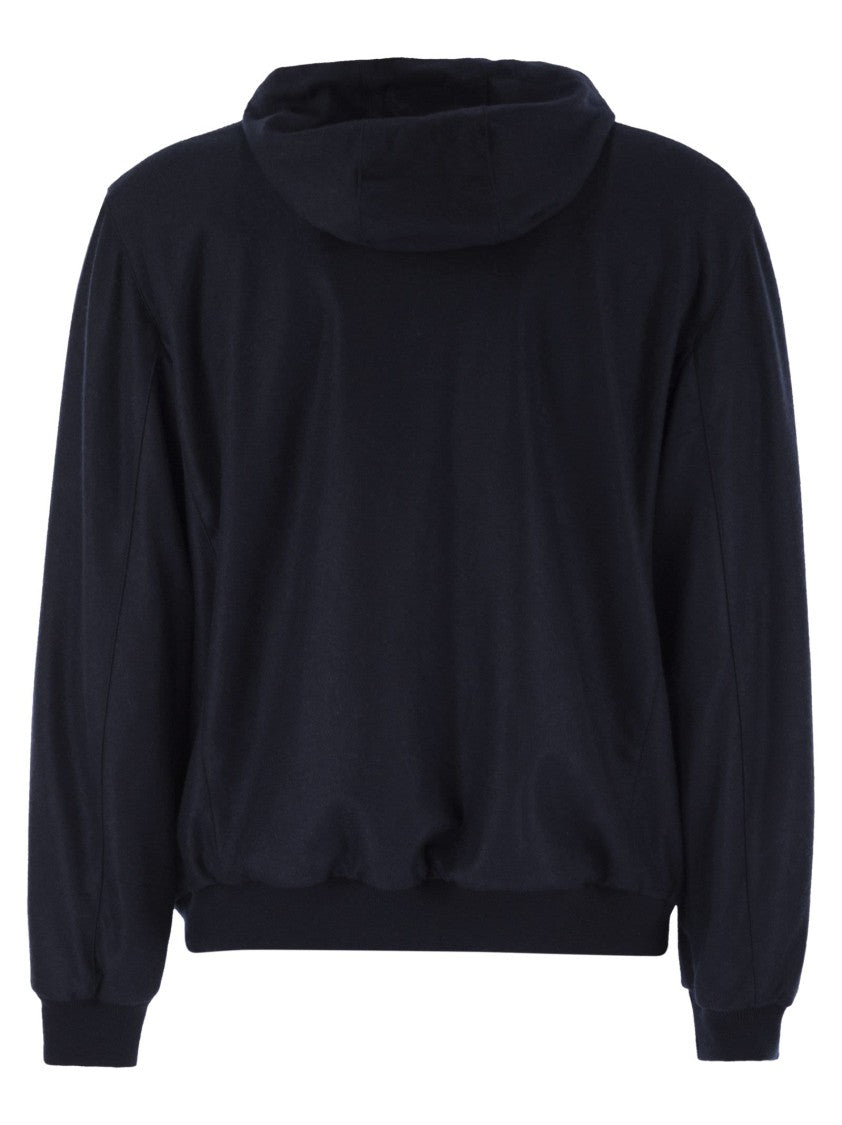 Fedeli Reversible Bomber Jacket With Hood In Cashmere Flannel And Airstop