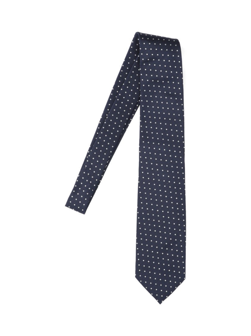 Tom Ford Navy Silk Tie With White Polka Dots