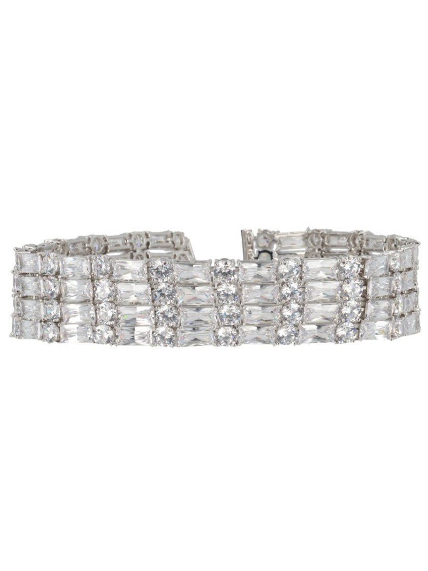 Self-Portrait Crystal Rows Silver-Tone Choker Necklace