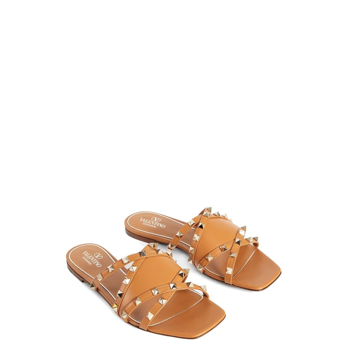 Valentino Rockstud Leather Flat Sandals